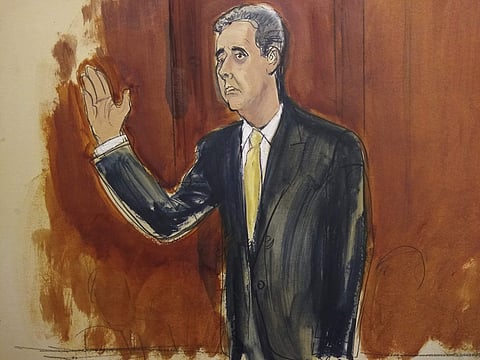 In this court room drawing, Michael Cohen swears that his statements will be truthful during a hearing at federal court in New York. (Photo | AP)
