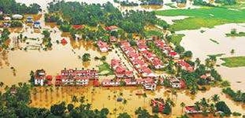 An aerial view of flood-hit villas in the Aluva-Paravur region Albin Mathew