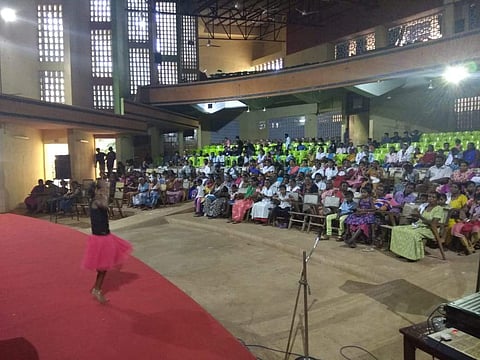 A girl perform during the cultural event arranged at the flood relief camp at SB College, Changanacherry (By special arrangement)