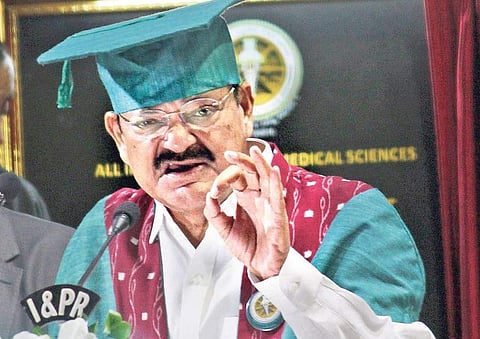 Vice-President M Venkaiah Naidu addressing first convocation of AIIMS, Bhubaneswar on Saturday | Express
