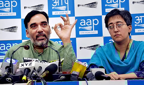 AAP leader Atishi Marlena Singh (Right) at a press conference. (File | PTI)