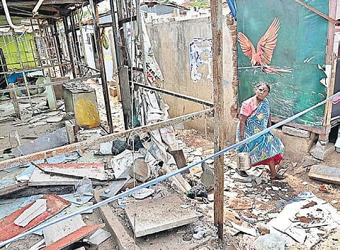 The temporary shelters at Nochikuppam, allotted for families affected by Tsunami, are now demolished by Slum Clearance Board without providing them with alternative arrangements | P Jawahar