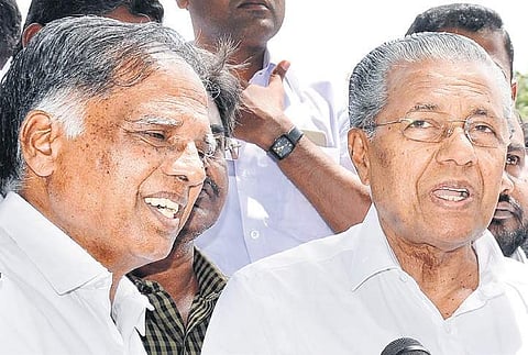 Kerala Chief Minister Pinarayi Vijayan addresses media after enquiring about the health of DMK president M Karunanidhi in Kauvery Hospital on Thursday | Express