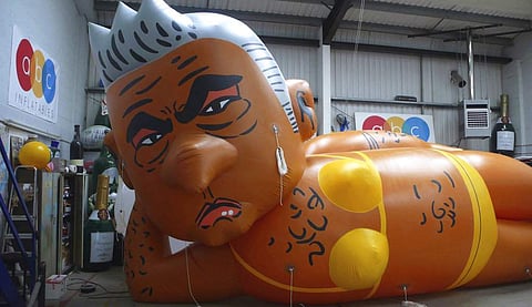 In this Wednesday, Aug. 29, 2018 photo provided by Yanny Bruere, a blimp of London Mayor Sadiq Khan is photographed in a workshop, in Oxfordshire, England. (Photo | AP)