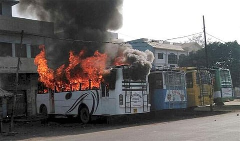 Buses set on fire in Uttar Pradesh's Kasganj. (File | PTI)