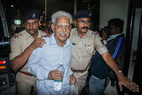 Revolutionary writer P Varavara Rao arrested in connection with the Bhima Koregaon case being produced at a court in Pune on Wednesday Aug 29 2018. | PTI