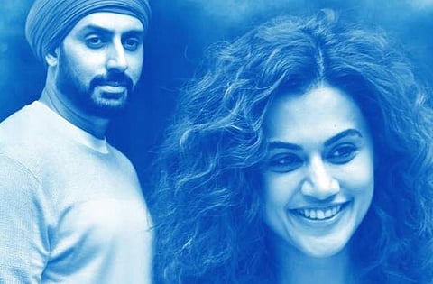 Abhishek Bachchan and Taapsee Pannu on a poster for 'Manmarziyaan'.