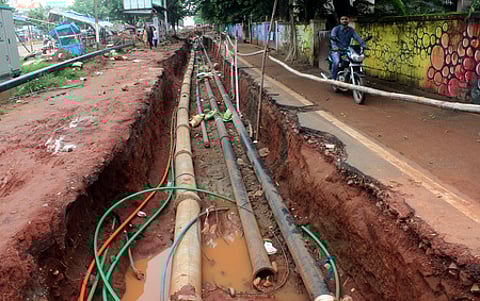 Construction of underground electricity at Rajmahal square in Bhubaneswar. (Photo | Biswanath Swain/EPS)