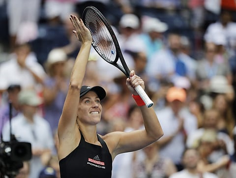 Angelique Kerber, of Germany, celebrates after defeating Johanna Larsson, of Sweden, during the second round of the U.S. Open tennis tournament, Thursday, Aug. 30, 2018, in New York. | AP