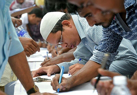A file photo of Muslims at a signature campaign in all jamath mosque across coimbatore against the central government implementing uniform civil code.(Express/ A. Raja Chidambaram)