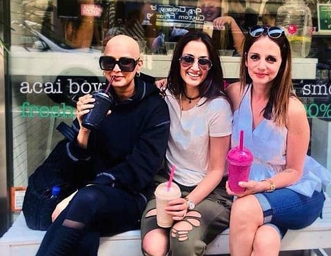 Sonali Bendre with her friend and Sussanne Khan. Picture clicked by actor Hrithik Roshan. (Photo: Instagram)