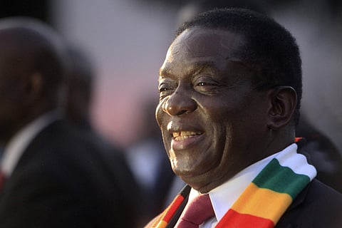 Zimbabwean President elect Emmerson Mnangagwa smiles after addressing a press conference in Harare. (Photo | AP)
