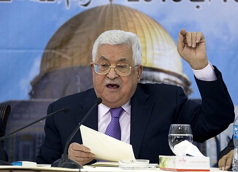In this Aug. 15, 2018 photo, Palestinian President Mahmoud Abbas addresses top decision-making body the Palestinian Central Council, at his headquarters in the West Bank city of Ramallah. (File | AP)