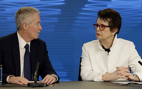 Australian Open Tournament director Craig Tiley with Billie Jean King, former ladies singles champion. (Photo: File / AP)