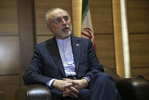 ran's nuclear chief Ali Akbar Salehi speaks in an interview with The Associated Press at the headquarters of Iran's atomic energy agency, in Tehran, Iran, Tuesday, Sept. 11, 2018. Salehi told The Associated Press that he hopes the atomic deal between Tehr