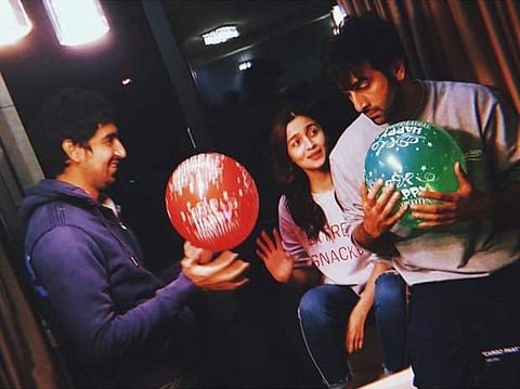 (L-R) Ayan Mukerji, Alia Bhatt and Ranbir Kapoor on 'Brahmastra' sets. (Photo | Alia Bhatt/ Instagram)