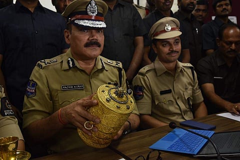 Four-kg gold tiffin box studded with diamonds, rubies and emeralds, which was stolen from Nizam Musuem in Hyderabad has been recovered. | (R Sathish Babu | EPS)