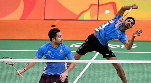 Indian badminton stars Manu Attri and B Sumeeth Reddy | PTI
