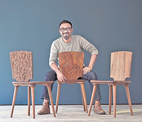 Sandeep Sangaru and his Chinar chudi chairs;