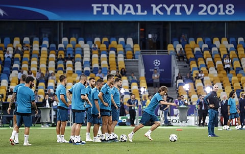 Real Madrid players during a practice session at the Olimpiyskiy Stadium in Kiev, Ukraine, ahead of the 2018 Champions League final (File | AP)