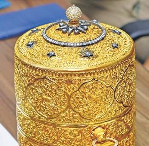 The gold tiffin box which was stolen and later recovered from the Nizam Musuem in Hyderabad | r satish babu