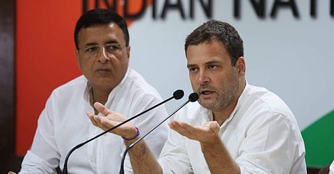 Congress chief Rahul Gandhi addressing a press conference in New Delhi on Thursday. (Photo | Shekhar Yadav/EPS)