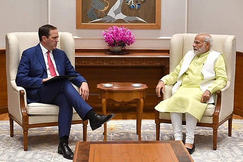 Cisco CEO Chuck Robbins and Prime Minister Narendra Modi. (Twitter Image @nrendramodi)