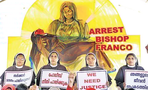 Nuns staging protest against the delay in arresting Bishop Franco Mulakkal at High Court Junction in Kochi on Thursday | Melton Antony