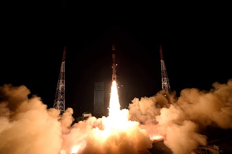 Indian Space Research Organisation ISRO 's PSLV-C42 carrying two foreign satellites NovaSAR and S1-4 lifts off from first launch pad of Satish Dhawan Space Center in Sriharikota on Sunday Sept. 16 2018. | PTI