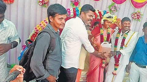 The newly-married couple was presented with 5 litres of petrol by friends at Kumaratchi near Chidambaram in Cuddalore district on Sunday | Express