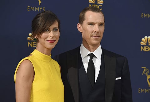 Sophie Hunter, left, and Benedict Cumberbatch arrive at the 70th Primetime Emmy Awards on Monday. (Photo: AP)