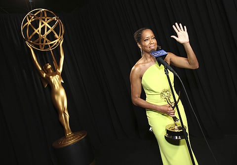Regina King poses with the award for outstanding lead actress in a limited series, movie or dramatic special for 'Seven Seconds' backstage at the 70th Primetime Emmy Awards on Monday, Sept. 17, 2018, at the Microsoft Theater in Los Angeles. | Associated P