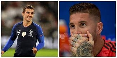 Antoine Griezmann and Sergio Ramos (Photos | AP)