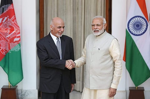 Afghanistan president Dr. Mohammad Ashraf Ghani shakes hand with Prime Minister Narendra Modi before their meeting in New Delhi. (Photo| Shekhar Yadav/ EPS)