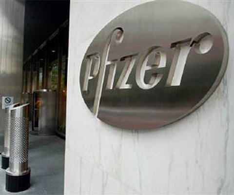 The entrance of Pfizer World headquaters in New York City. (File photo | Reuters)