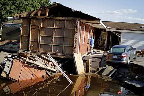 Part of the Starlite Motel is washed away in the aftermath of flooding from Hurricane Florence in Spring Lake. (Photo | AP)