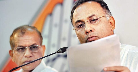 KPCC president Dinesh Gundu Rao during a press conference in Bengaluru, on Thursday | Pushkar V