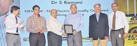 S Ramani (third from left) receives the Chinnikrishnan Innovation Award from Suresh Krishna, chairman, Sundaram Fasteners