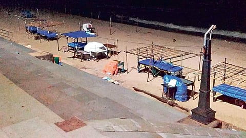 Gopalpur beach wears a deserted look as locals and tourists remained indoors in fear of the cyclone on Thursday night. | Express Photo Services