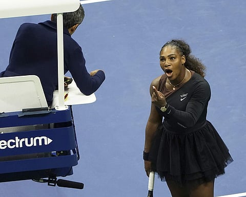 Serena Williams argues with the chair umpire during a match against Naomi Osaka, of Japan, during the women's finals of the US Open tennis tournament. (File | AP)