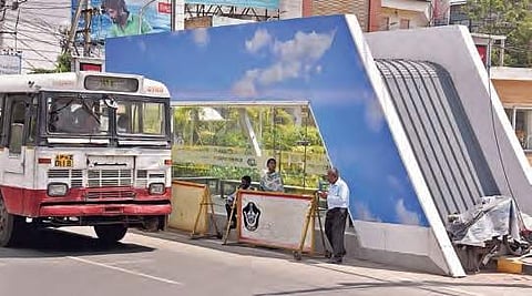 The AC bus stop constructed on MG road in Vijayawada | P Ravindra Babu