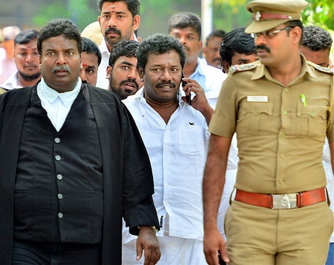 AIADMK MLA and actor Karunas being taken into judicial custody. (Photo | EPS)
