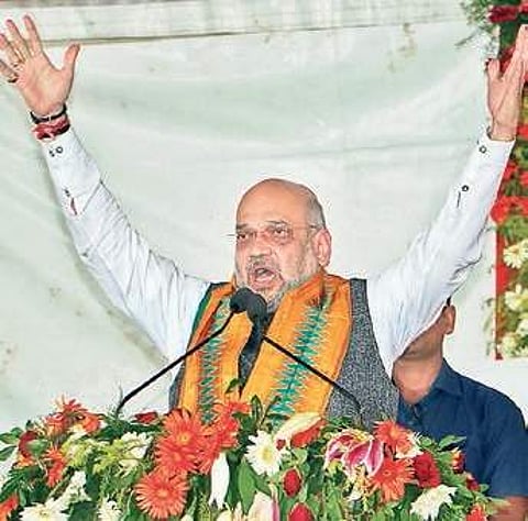 BJP national president Amit Shah addressing the BJP Mahila Morcha meeting in Puri on Monday | Irfana
