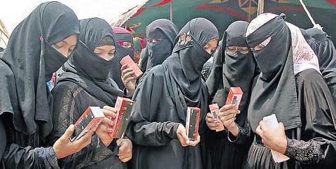Pepper sprays distributed to girl students at a Women and Child Safety Awareness campaign organised by MIM in Hyderabad on Tuesday |Sathya keerthi