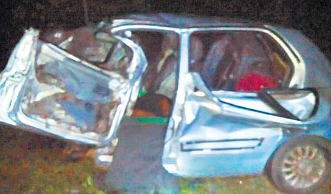 The car which met with an accident near Huthukula Gate on Thursday | Express