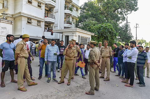 Police personnel at the residence of Vivek Tiwari who was shot by a police constable on patrol duty in Lucknow Saturday September 29 2018. | PTI