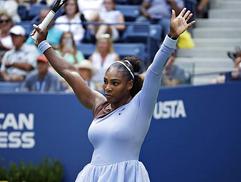 Serena Williams reacts during the fourth round of the U.S. Open tennis tournament against Kaia Kanepi, of Estonia. (Photo | AP)