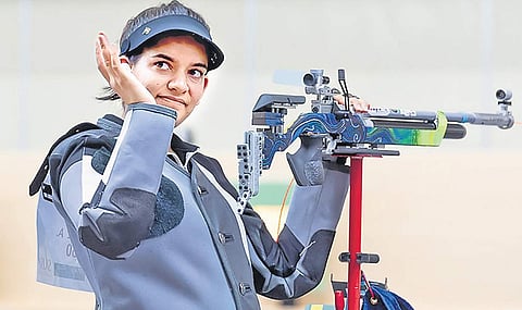Silver medallist Anjum Moudgil during the women’s 10m air rifle final at the World Championship in Changwon, South Korea, on Monday | ISSF