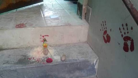 The tantric acts done at the doorstep of GJM general secretary Roshan Giri's residence in Darjeeling. (Photo |EPS)