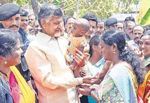CM Naidu meets people during ‘Grama Darshini’ at Chintalapudi in West Godavari district on Tuesday | Express